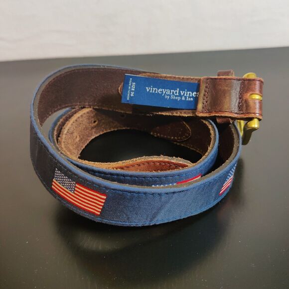 Vineyard Vines Patriot Flag Canvas and Leather Tipped Men's belt Size 36 - Picture 14 of 16
